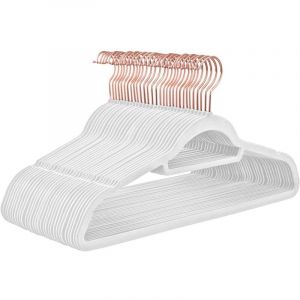 Lot de 30 cintres en velours antidérapants avec crochets rose gold pivotants épaisseur 0 6 cm longueur 45 cm pour manteaux robes pantalons cravates blanc 12_0003058
