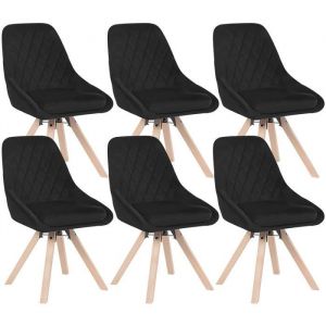 Woltu - Lot de 6 Chaises Pivotantes de Salle à Manger Chaise de Cuisine en Velours, Pieds en Bois Massif, Noir