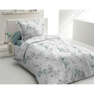 Home Linge Passion - Parure de couette 140x200 cm pompadour : Housse de couette + 1 taie d'oreiller - 100% Coton 57 Fils - Vert