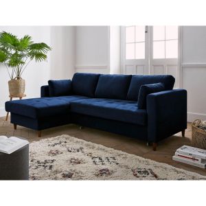 Anna canapé d'angle convertible avec coffre 4 places style contemporain gauc Couleur Bleu nuit