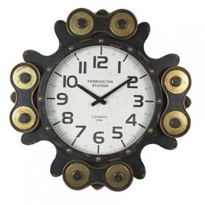 M&S Horloge industrielle avec m&eacute;canisme en verre et m&eacute;tal noir et dor&eacute;