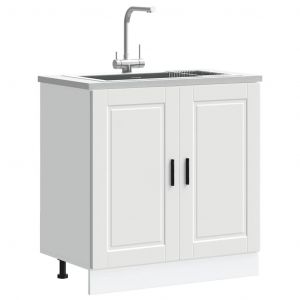 VidaXL Meuble Bas Pour Évier Porto Blanc 80x46x81,5 Cm Bois Ingénierie