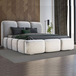 Lit Honor En Velours Avec Coffre De Rangement Et Tête De Lit Matelassée - Velours Gris - 180x200, Style, x x cm - Meubler Design