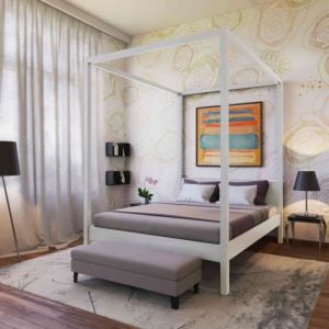 Terre de Nuit Lit &agrave; baldaquin en bois blanc 140x190 - LT14032 - Blanc