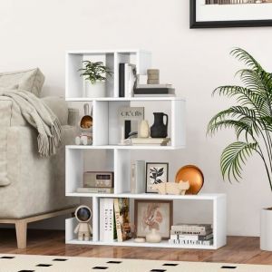 COSTWAY Bibliothèque à 5 Niveaux en Forme de S, Compartiments Ouverts, Étagère de Rangement, Meuble Escalier pour Salon Bureau Chambre, 22 x 80 x 100