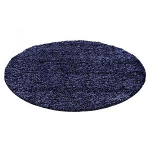 Life SHAGGY Rond - Tapis Uni Rond 120 x 120cm - 100% Polypropyl&egrave;ne 30mm - Bleu Fonc&eacute;