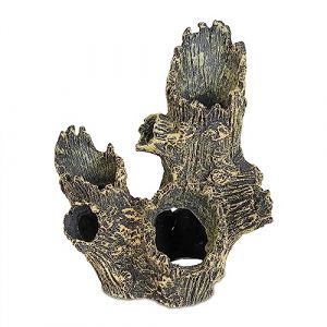 Relaxdays Décoration pour Votre Aquarium, Tronc d’Arbre, Poissons et crevettes, HxLxP : 16,5 x 15 x 12 cm, Gris/Vert