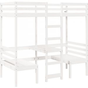 VidaXL Lit mezzanine avec bureau et chaises blanc 90x190 cm pin massif