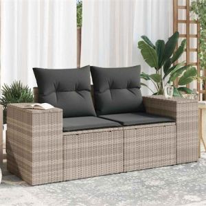 VidaXL Canapé de jardin 2 places et coussins gris clair résine tressée