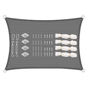 WOLTU Voile d'ombrage rectangulaire 4x5m Protection Solaire HDPE perméable à l'air Protection UV avec kit de Fixation Gris