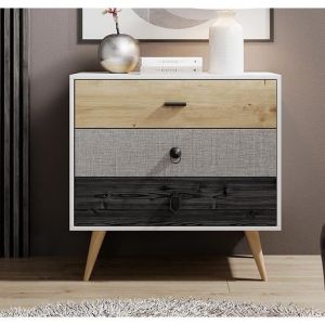 Commode 3 tiroirs Meuble de Rangement Chiffonier Chambre Armoire 80x78,8x39,5cm Structure blanc et Tiroirs en différentes couleurs Poignées en Métal