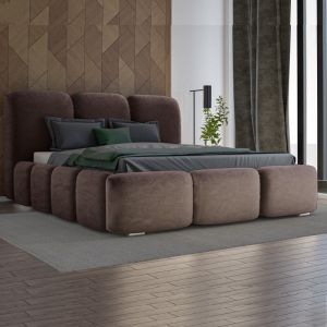 Lit Honor En Velours Avec Coffre De Rangement Et Tête De Lit Matelassée - Velours Marron - 180x200, Style, x x cm - Velours Marron - Meubler Design