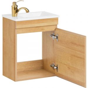 Sobuy BZR169-N Meuble Suspendu pour Lavabo Armoire de salle de bain avec Lavabo Meuble salle de bain avec vasque Ensemble de Lavabo en céramique