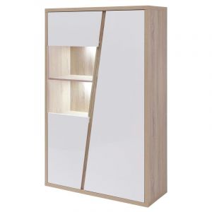 Vitrine 2 portes et 2 niches avec LEDs - Blanc et naturel - ZAOTI