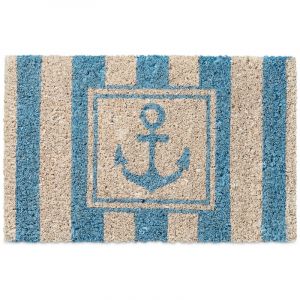 Relaxdays Mini Paillasson enfants avec motifs ancre tapis entrée pour les petits fibres de coco HxlxP: 1,5 x 40 x 25 cm tapis de sol chambre enfant tapis antidérapant caoutchouc, ancre