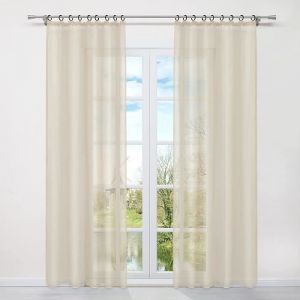 Rideaux courts voilage fenêtre Passe-tringle Sable H/L 245 x 145 cm en voile avec ruban à volants