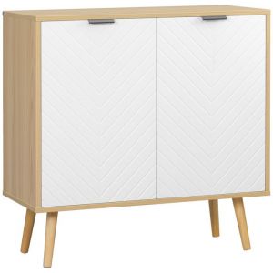 Homcom Buffet - 2 portes et étagère réglable - pieds en bois de pin - panneau de particules - 77x35x77,5cm - blanc et bois naturel