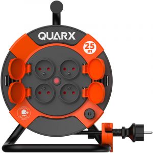 Enrouleur de c&acirc;ble Quarx avec protection contre les surtensions 25m 16A 4 accouplements 230V