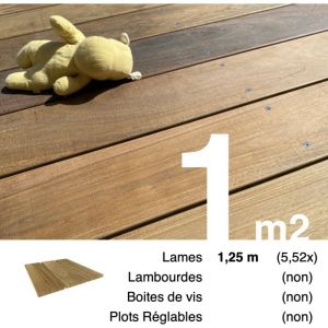 Planches de terrasse bois exotique IPE pour 1 m&sup2;, Longueur 1,25 m