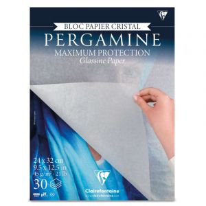 Clairefontaine 976100C Bloc Encollé Pergamine 24x32 cm 45g - 30 Feuilles Papier Cristal Souple Légèrement Transparent - Idéal pour Protéger des Dessins