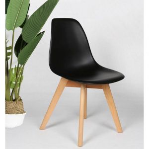 Image de Kosmi Chaise Noire Style scandinave modèle Tulip avec Coque en résine Noire et Pieds en Bois Naturel