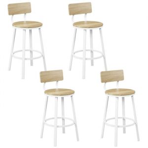 Woltu - Lot de 4 Tabouret de Bar Chaise de Bar, avec Repose-Pieds et Dossier, en M&eacute;tal et mdf, Ch&ecirc;ne Clair
