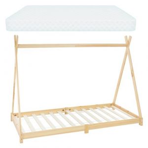 ML-Design Lit d'Enfant Tipi 90x200 cm Naturel avec Matelas à Mousse Froide