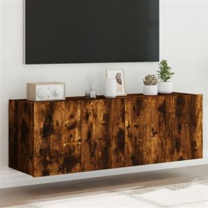VidaXL Meubles TV muraux et lumières LED 2pcs chêne fumé 60x35x41 cm