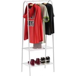 O'DADDY Clothes Rack Upright - Portemanteau avec tringle à vêtements - Double Grid Shelf - Rack with Shelf - 152cm - Rack Metal - White