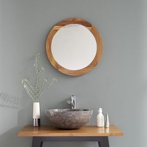 Bois Dessus Bois Dessous Miroir rond en bois de teck