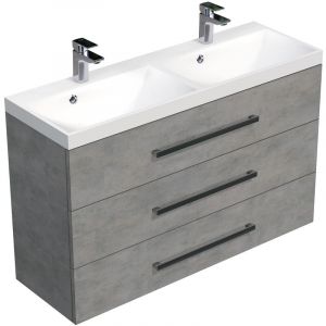 Naturel Meuble de salle de bain avec double vasque Naturel Cube Way 120x76,5x40 cm béton (CUBE21203BE)