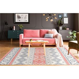 Arte Espina Paris Prix - Tapis Jacquard &agrave; Poils Courts ethnie Gris & Orange 80 X 150 Cm