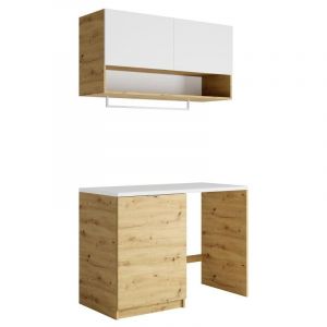 Image de Vente-unique - Meubles de buanderie pour machine à laver avec plan de travail - L122 cm - Blanc et naturel clair - nataji