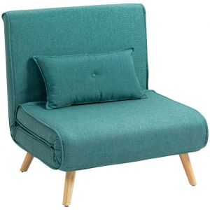 Homcom Fauteuil convertible 1 place dossier réglable tissu aspect lin vert