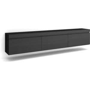 Skraut Home - Meuble TV - Banc Télé - Grand espace de Rangement - 240x35x45 cm - Suspendu, Mural - Style moderne - Noir