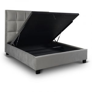 Lit design avec coffre de rangement velours gris 160x200 cm