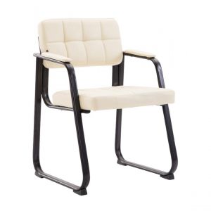 Décoshop26 Chaise visiteur fauteuil de bureau sans roulette simili-cuir crème BUR10224