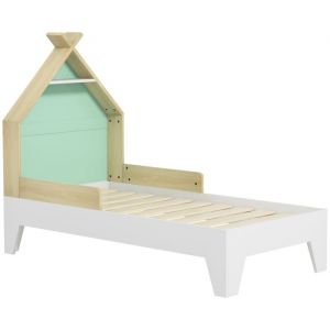 Lit pour enfant 3-8 ans cadre de lit simple tête de lit maison dim. 144L x 74l x 110H cm sommier à lattes inclus - vert