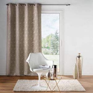 Douceur D'intérieur - Rideau à œillets occultant imprimé métallisé or Éclat Taupe 140 x 260 cm