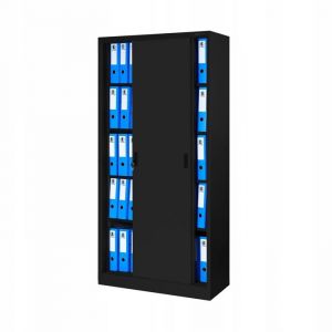 Armoire de bureau m&eacute;tallique avec portes coulissantes KUBA, 900 x 1850 x 400 mm, noire