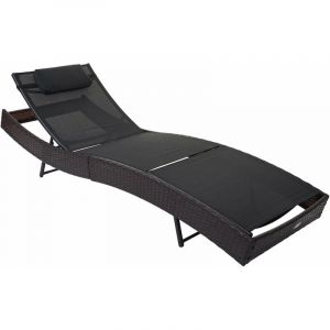 Décoshop26 Chaise longue transat bain de soleil pour jardin poly-rotin marron housse noir - noir