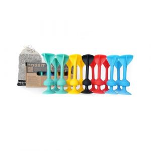 TOSSIT Jeu Fléchette Ventouse, Pétanque Intérieur Extérieur pour Sol Mur, Silicone Puissant, Family Pack, Rouge Cyan Bleu Jaune