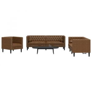 VidaXL Ensemble de canap&eacute; Chesterfield et traversins 3 pcs marron canap&eacute; si&egrave;ge de canap&eacute; canap&eacute; relax canap&eacute; confort 3209290