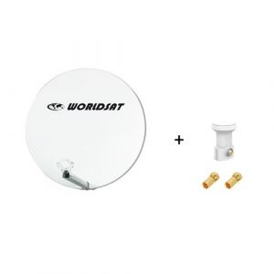 Antenne Parabole Fibre SMC 60 cm Beige WORLDSAT + LNB Single 0,1 dB Full HD 1080p 4K Ultra HD + 2 Fiches F Or - Visserie en Inox