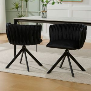 Lot de 2 chaises de salle &agrave; manger en velours, fauteuil, pivotant &agrave; 180&deg;, chaise de salon/chambre, pieds en m&eacute;tal noir, noir