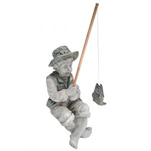 Design Toscano Frédéric le Petit Pêcheur d'Avignon Statue de Pêcheur pour Jardin, 38 cm, polyrésine, deux tons pierre