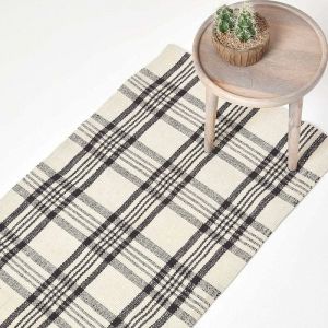 Tapis De Couloir En Laine À Imprimé Tartan Noir Et Blanc - Logan - 66 X 200 Cm