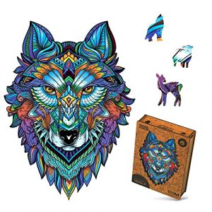 Image de UNIDRAGON Puzzles en bois originaux Loup majestueux, 185 pièces, taille moyenne 24,6 x 33 cm, beau emballage cadeau, forme unique, meilleur cadeau pour adultes et enfants