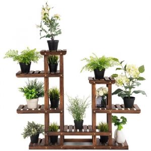 Image de COSTWAY Etagère pour Plantes en Bois Support de Pot 6 Niveau de Rangement Décoration Intérieur/Extérieur 96x25x96 CM