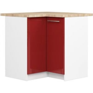 Meuble de cuisine bas Akord S90 d'angle oliwia Blanc 90 cm 2 portes façade Rouge Brillante 2 étagères 90x46x85 cm